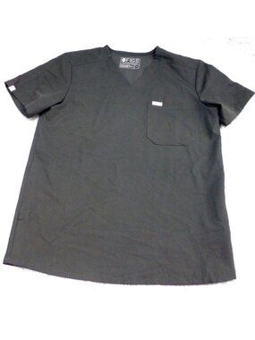Figs Black Technical Collection Scrub Top S Short Sleeve V-Neck Chest Pocket